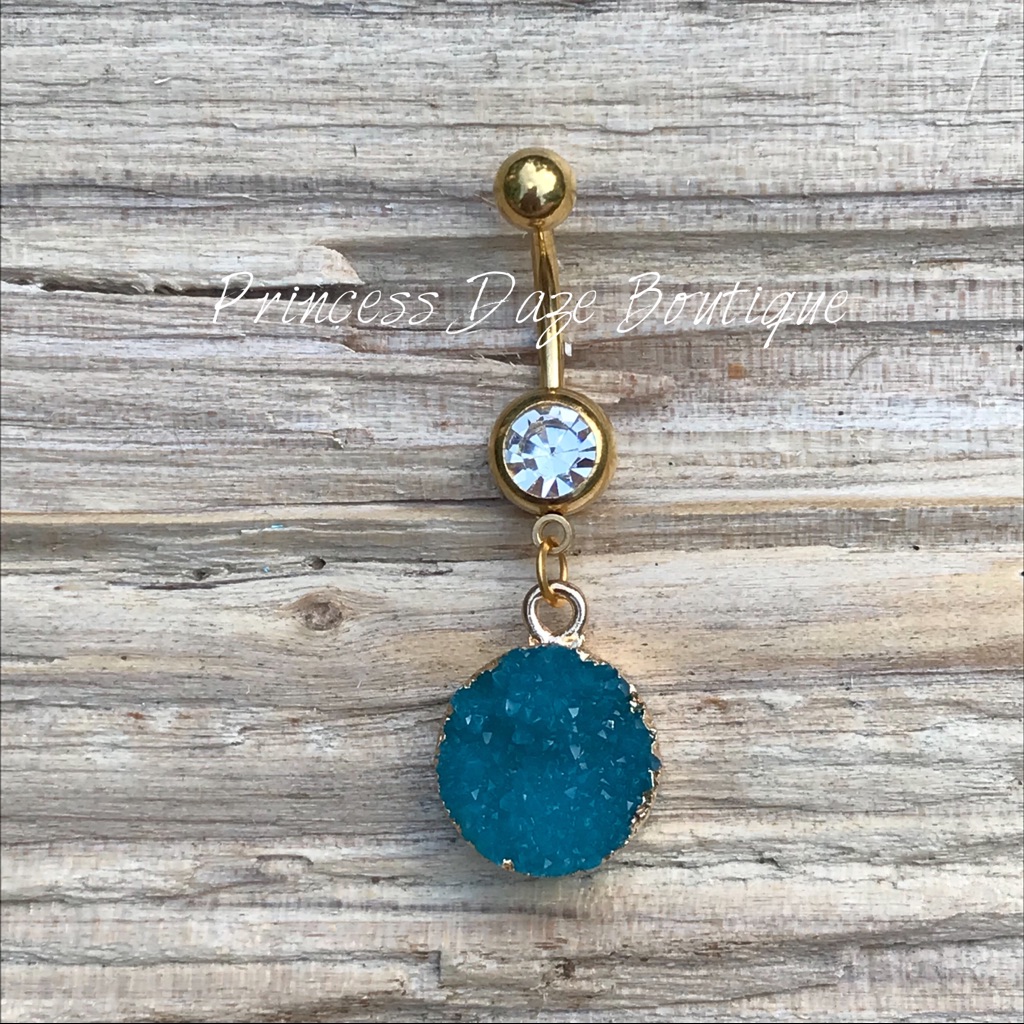 Gold Druzy Stone Belly Button Ring